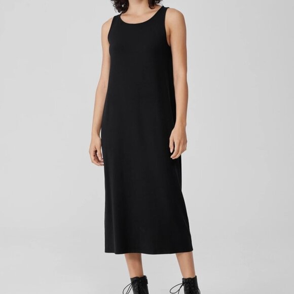 Eileen Fisher Stretch Jersey Knit Tank Dress Large Black Minimalist Stretch - Picture 1 of 4